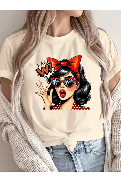 WOODROFFE Women's Vintage Pop Art Printed Oversized T-Shirt Loose Fit