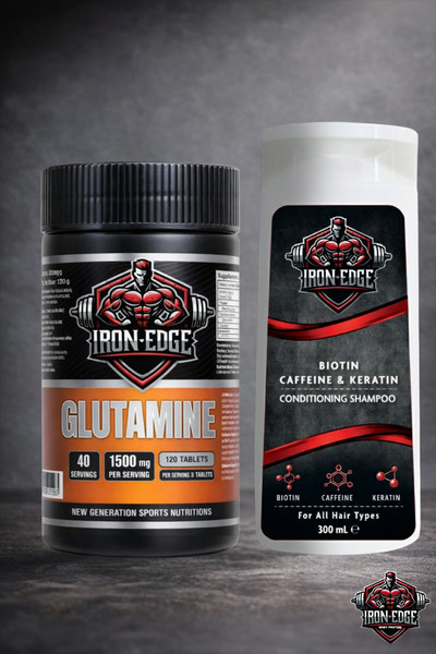 IRON EDGE Glutamine 500 Mg 120 Tablets+Iron Edge Shampoo (Per Serving 1500 Mg...