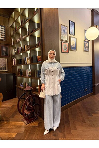 NevaMar طقم جينز بتفاصيل مخططة