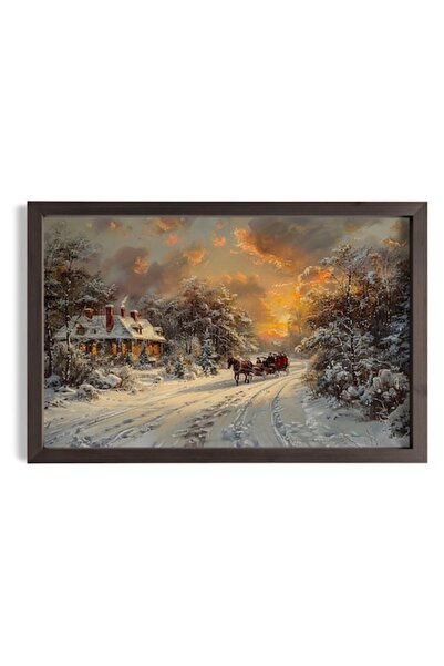 PIM Pictură înrămată de iarnă, Drumul de iarnă la apus, Sanie trasă de cai, R...