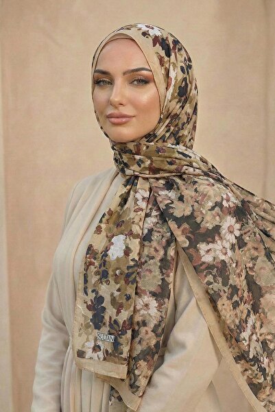 Sultan Eşarp Sultan Patterned Bamboo Shawl - Floral Model - Dk06-04