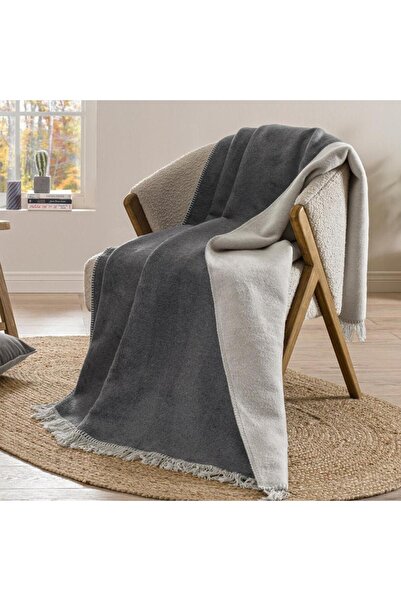 Özdilek Double Cotton Blanket Dark Grey-Light Grey