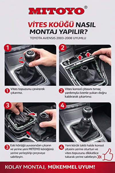 MITOYO Toyota Avensis 2003-2008 Vites Körüğü Siyah Suni Deri Birebir Uyumlu Kaliteli