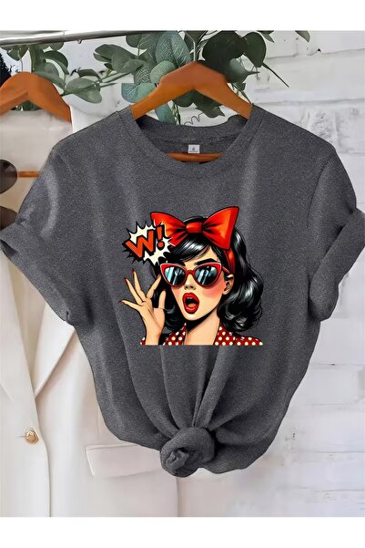 WOODROFFE Women's Vintage Pop Art Printed Oversized T-Shirt Loose Fit