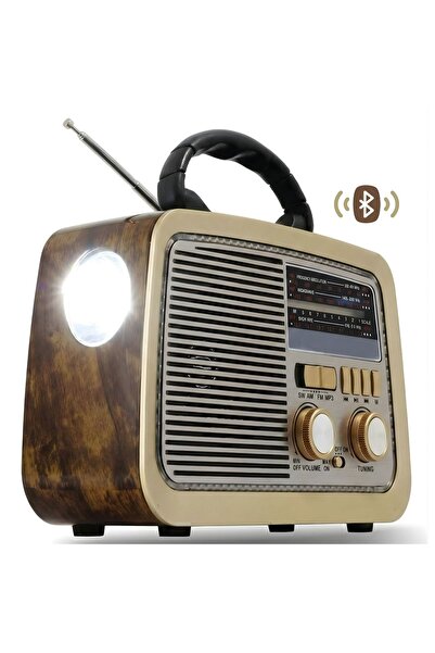 Denx DX2432 Vintage Wooden Bluetooth FM AM SW Radio Portable Speaker with Fla...