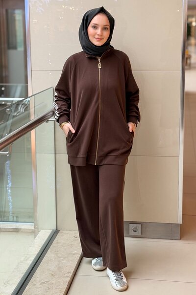 Nuss Üç Çizgi Detaylı Önden Fermuarlı Kap Pantolon Takım