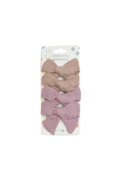 melvelo Set of 4 hair clips with hair bow, girls, cotton, - Lavender / Earth