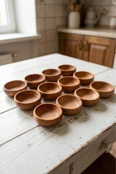 Atbyhome 12-Piece Natural Wood Snack Bowls - 10 cm Breakfast and Mezze Sauce ...