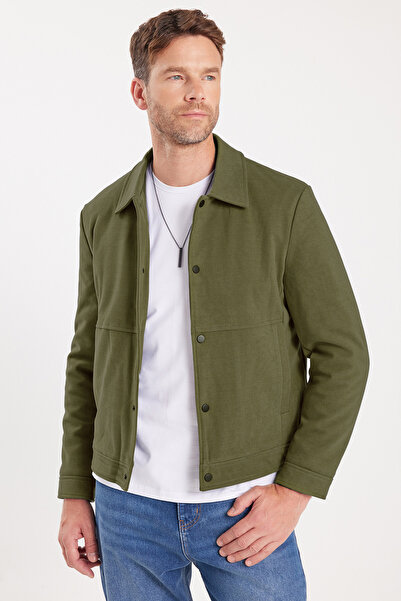 Tudors Men's Slim Fit Slim Fit Double Pocketed Snap Closure Pack Khaki Coat