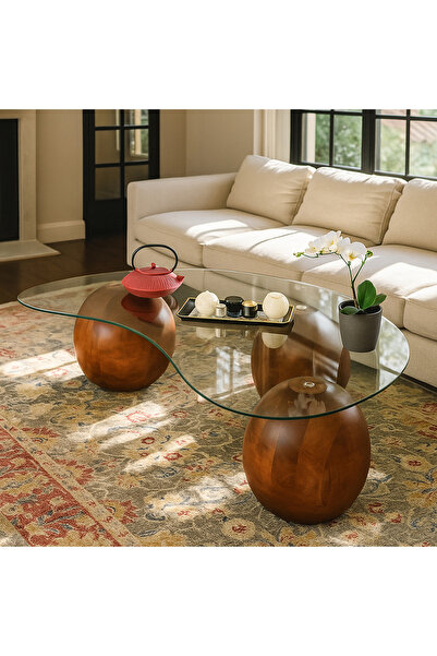 vornom Fasulye Tasarım Cam Orta Sehpa - Oturma Odası Ofis Dekorasyonu