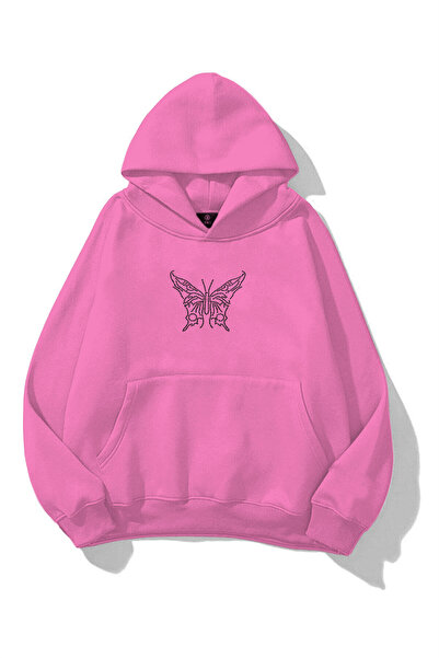 Flaubert -Unisex Lines Stone Printed Butterfly Black Sweatshirt 3 Thread Comp...