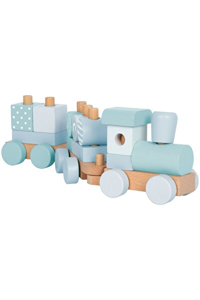 Small Foot Trenuleț din lemn de stivuire, Albastru, Small Foot, 12 luni+