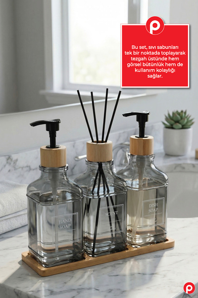 Pazarika 3-dijelni set dozatora za tečni sapun od antracitnog stakla - set za...