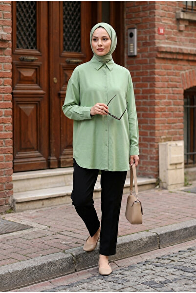 MODAQU Button-Down Relaxed Viscose Shirt - Green