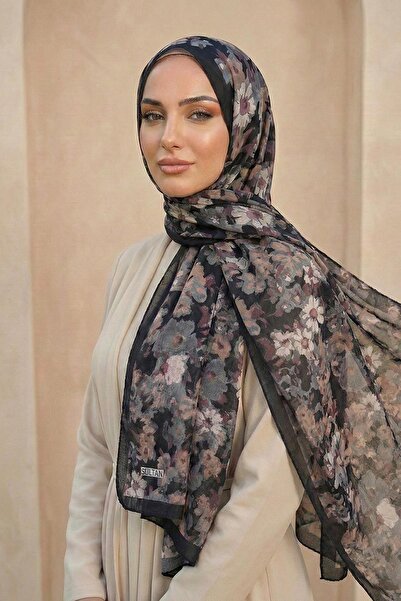 Sultan Eşarp Sultan Patterned Bamboo Kraş Shawl - Floral Model - Dk06-09