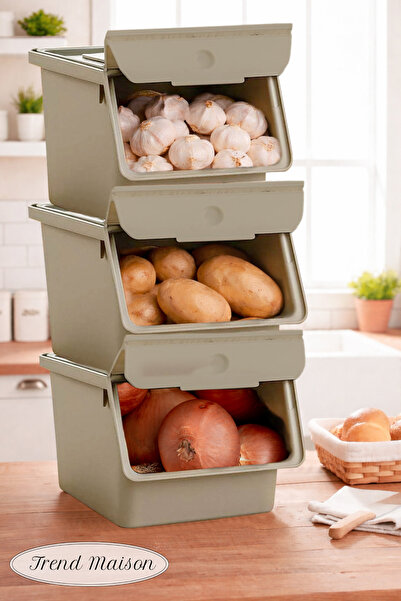 Trend Maison Çok Amaçlı 3 Katlı Modüler Sebzelik ve Patates Soğan Saklama Kut...