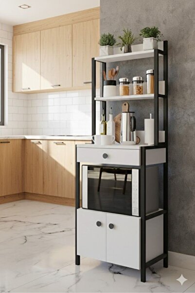 modül eva Kahve Köşesi / Mutfak Bangosu Çekmeceli Kapaklı Çok Amaçlı Dolap Beyaz