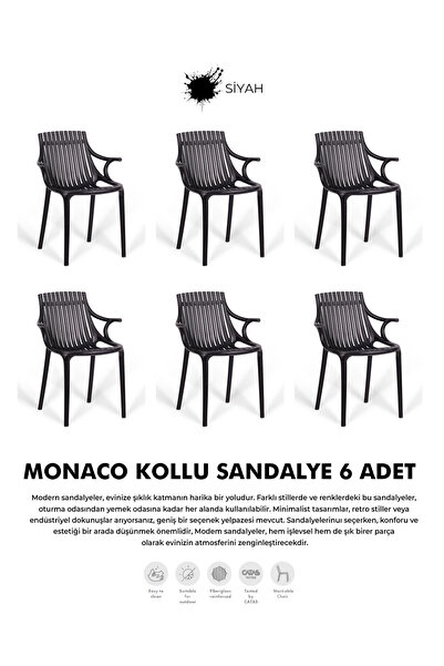 Daim Plastik MONAKO KOLLU LÜX CAFE & RESTAURANT SANDALYESİ 6 Lı Set