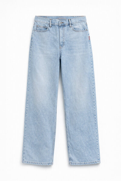 Bluewhite Women's High Waist Wide Leg 100% Cotton Ice Blue Jean Trousers