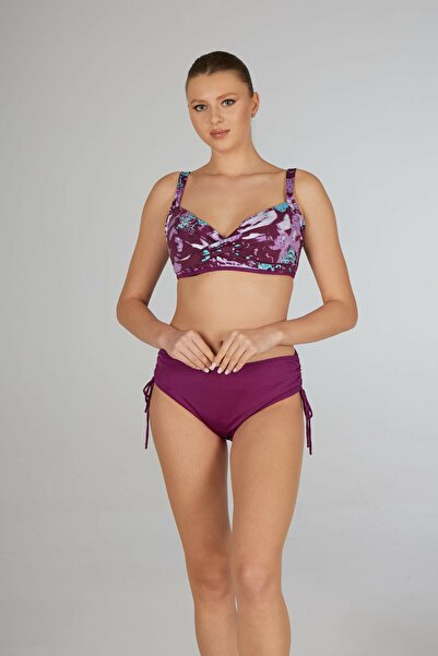 Estiva Women's Digitally Printed Plum Print Covered Oversized Bikini Set