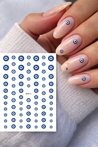 Misyul Tırnak Sticker Protez Tırnak Kalıcı Oje Süsleme, Nazar Boncuğu Nail Ar...
