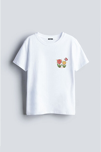 AYDESİGN تي شيرت لالي كيبل فلور مطبوع أبيض اللون للأطفال