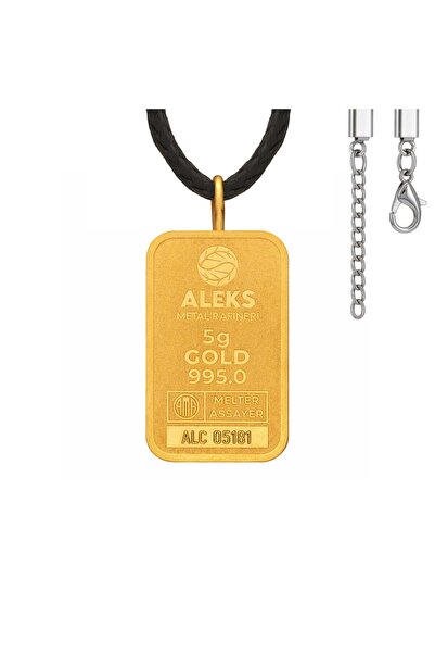 aga kulche AgaKulche 5 gr 24 Ayar Siyah İpli AMR Altın Külçe Kolye