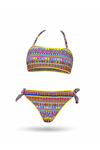 Yasmy Collection Kız Çocuk Mavi Neon Sarı Çok Renkli Astarlı 4-12 Yaş Straple...