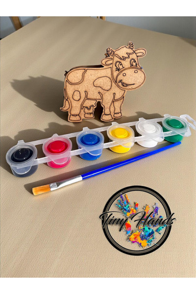 tiny hands Ahşap Boyama 1 Adet İnek Figürü Seti Kendin Boya Okul ve Atölye Et...