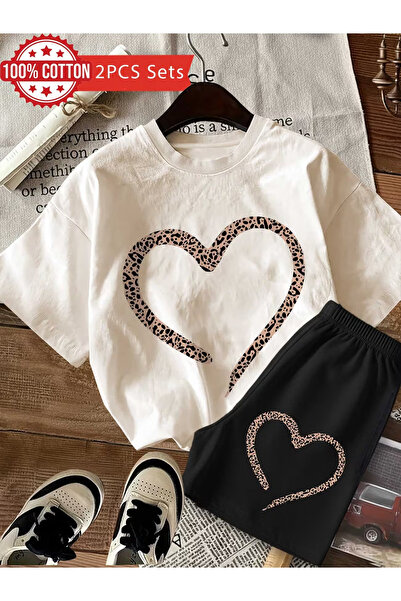 Rayan & Hoor Style Kalip Printed Shorts T-Shirt Set Streetwear Bottom Top Com...