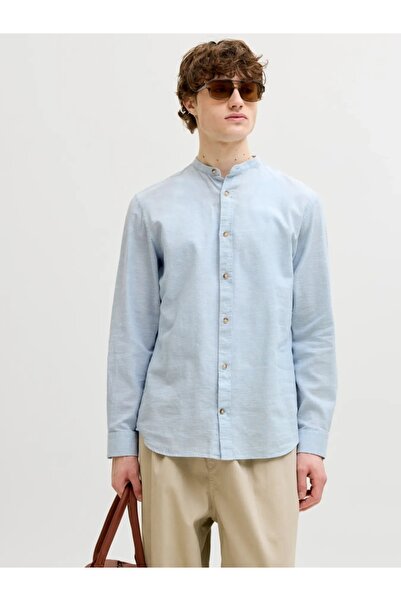 Jack & Jones Ανδρικό πουκάμισο με μακριά μανίκια και γιακά χιτώνα από μείγμα ...