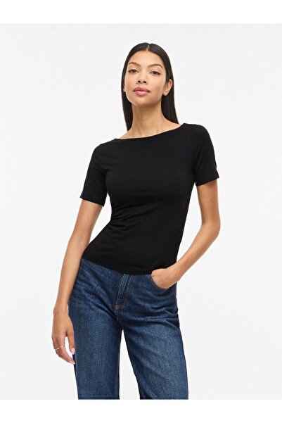 VILA Oberteil mit kurzen Ärmeln VIEMILIE U-Boot-Ausschnitt