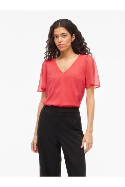 VILA Oberteil mit kurzen Ärmeln VIFALIA V-Ausschnitt