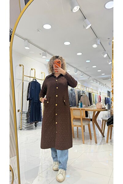 BELİS WEAR Ayşe Akay Tasarımı Düğme Detaylı Yakalı Uzun Kapitone Yelek - Prem...