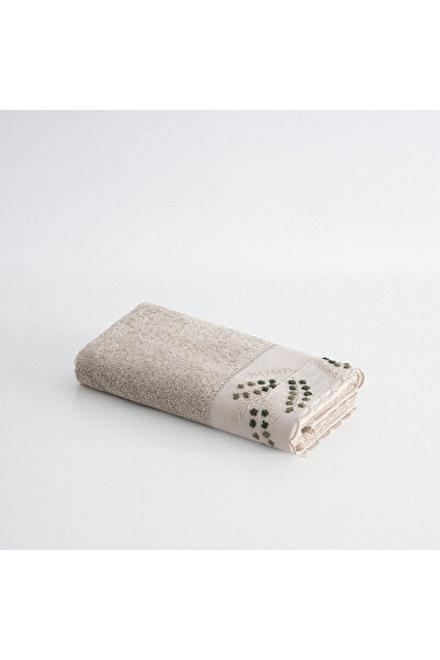 Ecocotton Leather N Hand Face Towel 100% Organic Cotton Hand Embroidered Beig...