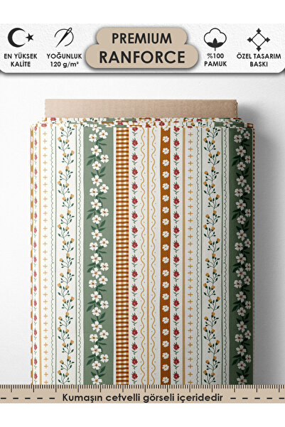 FabricsTown %100 Pamuk Ranforce Kumaş 100x240 cm 120 g/m² Dijital Baskı Premi...