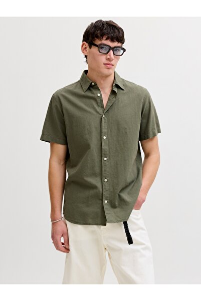 Jack & Jones Ανδρικό Με κοντό μανίκι πουκάμισο, από μείγμα Λινό , κανονική εφ...