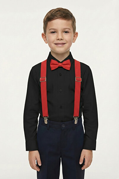 nacar çarşı Cămașă neagră cu mânecă lungă pentru băieți, set cu papion cu bre...