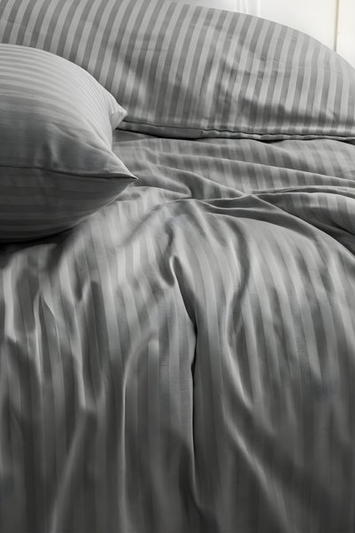 Nart Home Double Cotton - Satin 210 Tc (83 Thread Count) Striped Duvet Cover Set Anthracite