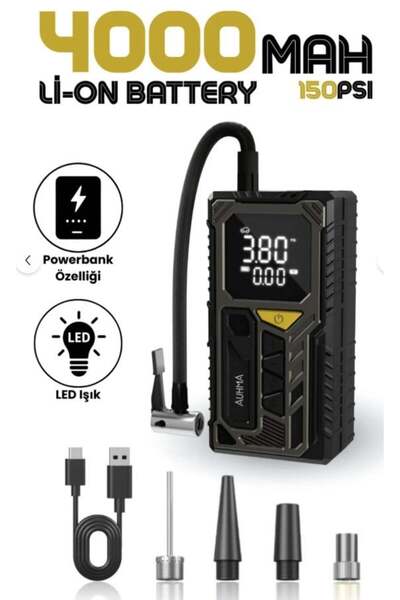 auhma A7777 Dijital LCD Ekranlı 4000 MAH Hava Kompresörü / Powerbank Özellikl...