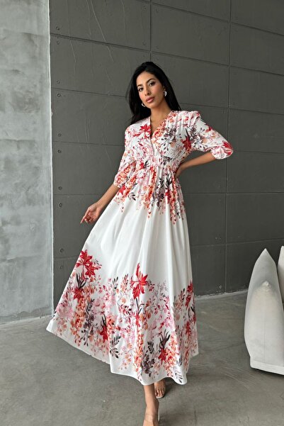 Hiccup MSN Rochie Maxi Florală cu Decolteu în V