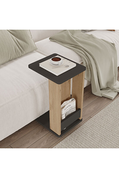 Yurupa Mina Tekerlekli Yan Sehpa C Sehpa Koltuk Sehpası Kitaplıklı Sepet-Antr...