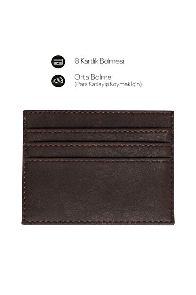 Gesa Slim Brown Horizontal Basic K Card Holder 6-Compartment Gift C Wallet Ca...