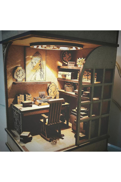 Giftölye Kendin Yap Ahşap Lazer Kesim Minyatür Kitaplık Aksesuarı İnci Küpeli...