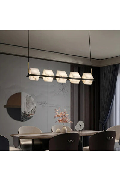 RONİSU AYDINLATMA Liora Mermer Sıralı Avize – Modern Siyah Gövdeli, Küp Forml...