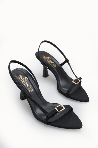 Riccon Women's Open Back Stiletto Heel U Shoes 00121901 Black Nubuck