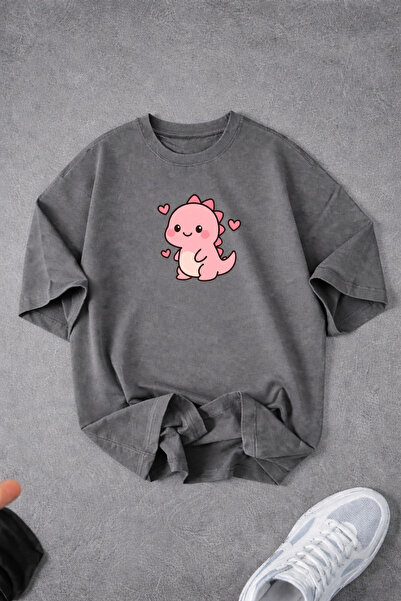 Revasser Women's Colorful Dino Special Design Printed Oversized Crew Neck Com...