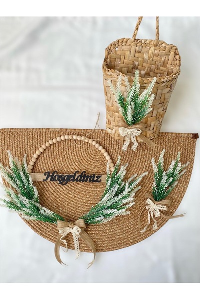 MACROMEKİDS Lavantalı Bohem 3’lü Set - Hasır Paspas, Hoşgeldiniz Kapı Süsü ve...