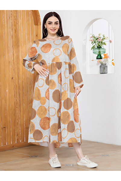 FridayIn Sweet Round neck Printing Color contrast Irregular Pos-flower Regula...