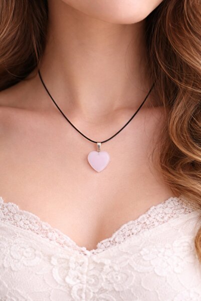Liacharm Kadın Doğal Pembe Kuvars Taşlı Kalp Kolye - Aşk ve Huzur Taşı